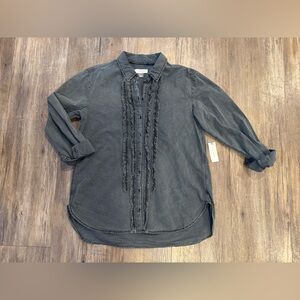 NWT Anthropologie | Pilcro Juni Ruffled Denim Buttondown Faded Black Washed Sz M